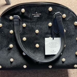 Kate Spade Reiley Laurel Way Black Belvet Bag with Pearl Accents and gold trim